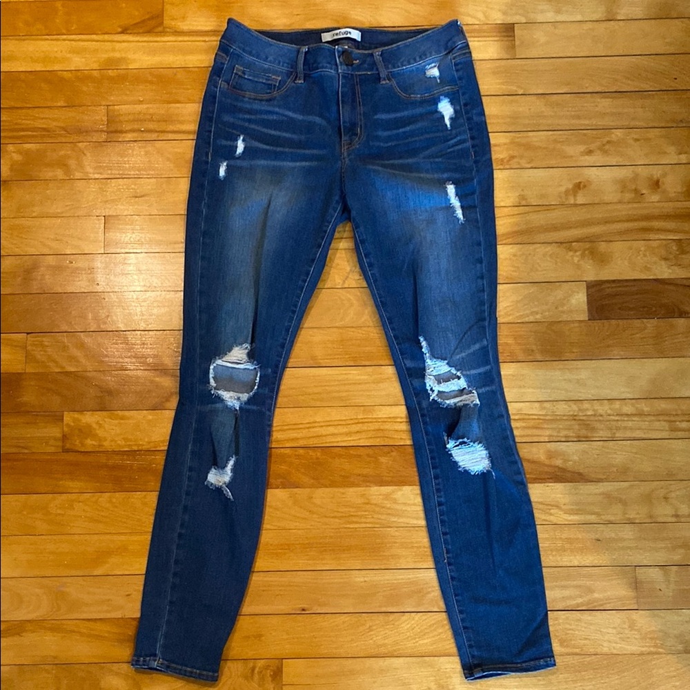 Refuge Blue Skinny Distressed Jeans